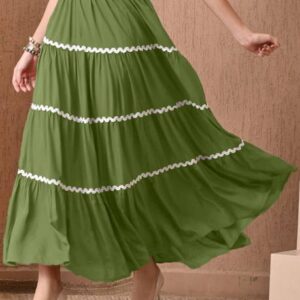 Deklook Women Self Design Flared Green Skirt