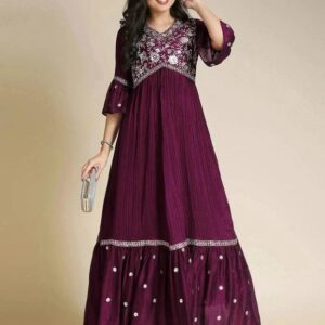 Embroidered Pure Silk Stitched Anarkali Gown