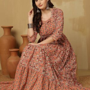 Floral Print Pure Cotton Stitched Anarkali Gown