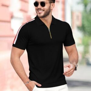Men Printed Polo Neck Cotton Blend Black T-Shirt