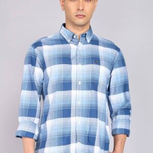 Men Slim Fit Checkered Button Down Collar Shirt Men