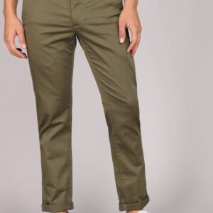 Men Slim Fit Green Polyester Trousers