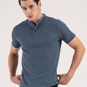 Men Solid Henley Neck Cotton Blend Blue T-Shirt