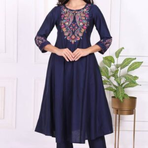 Women Embroidered Viscose Rayon Flared Kurta