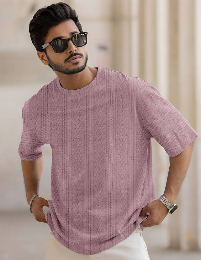 Men Solid Round Neck Polyester Pink T-Shirt