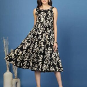 Daevish Women Fit and Flare Black Knee Length Dress