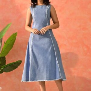 Thapnath Women A-line Blue Midi/Calf Length Dress