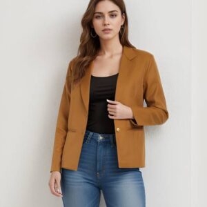 Rocksy Women Solid Single Breasted Casual Blazer (Brown)
