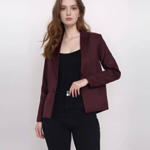 Rocksy Women Solid Single Breasted Formal Blazer (Maroon)